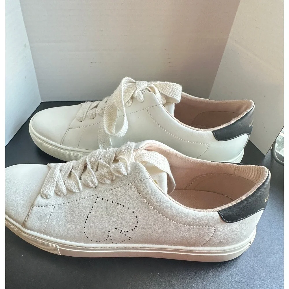 Kate Spade Angelise White‎ Leather Sneakers Lace Up Comfort Walking Casual  8.5B